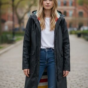 HBC Stripes Charcoal Raincoat with Multicolor Lining (New)